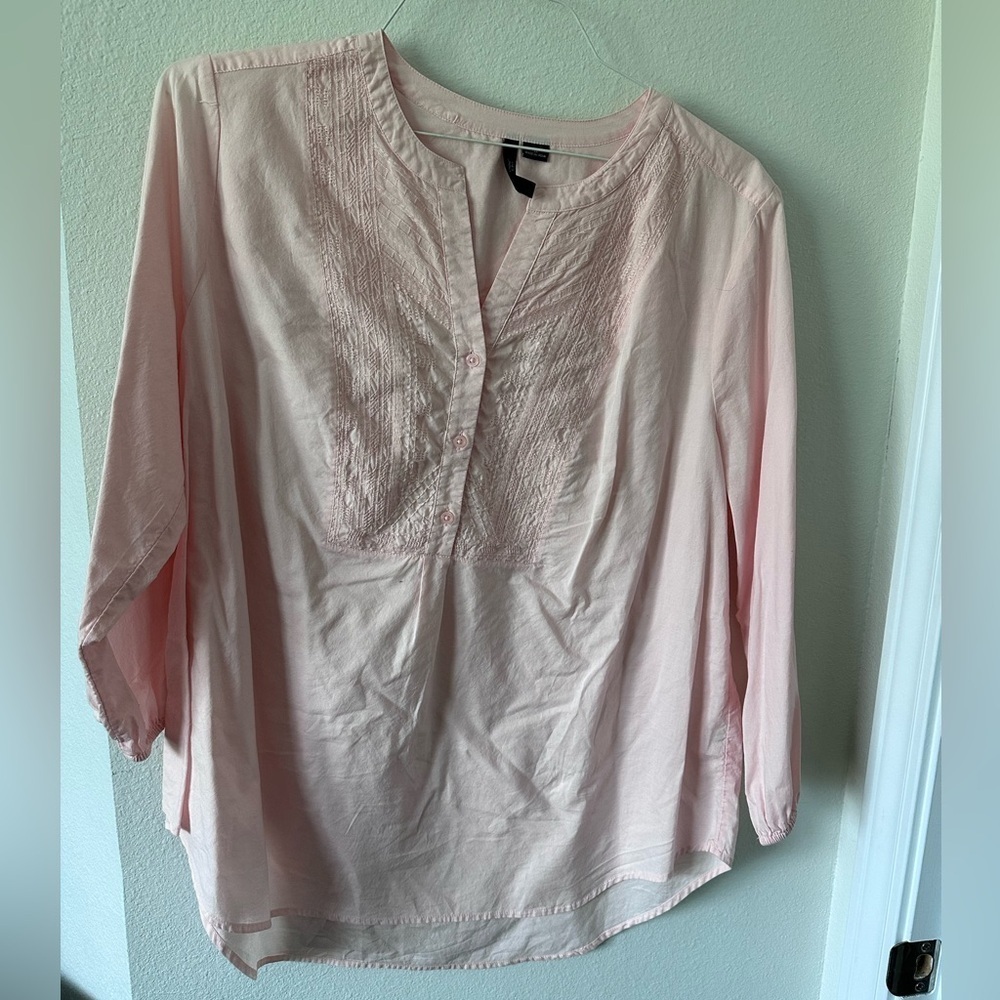 New Directions Pink Pleated 3/4 Sleeve Blouse